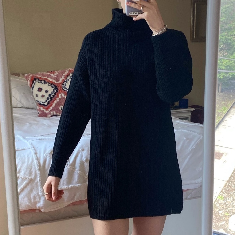 ARITZIA WILFRED MONTPELLIER 100% wool black turtleneck sweater dress size xs